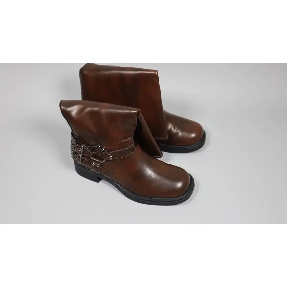 AMINUGAL Brown Knee High Boots Women Wide Calf Buckle Riding Boots Size 9.5